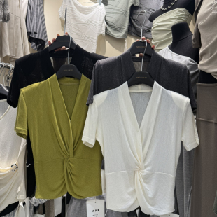 自带不可拆垫肩 MDD 小衫 26夏上新交叉打底钉扣短袖 T796 米多多