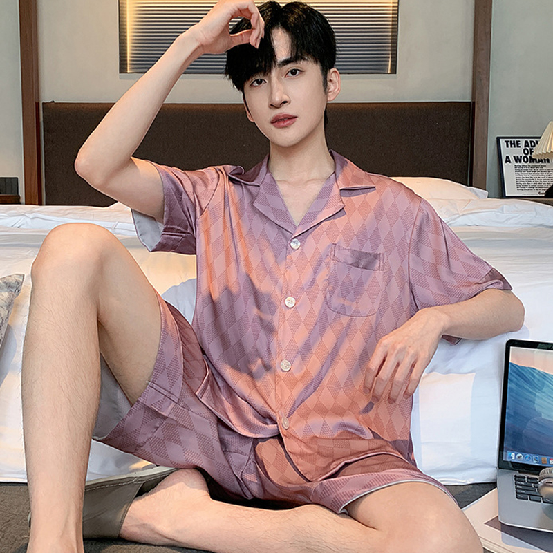 夏天男士冰丝睡衣短袖短裤薄款高级感丝绸大码男装居家服夏季套装
