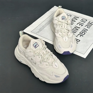 鸽子灰休闲跑步鞋 FILA斐乐火星鞋 老爹鞋 奶白木薯粉秋季 一代男女鞋