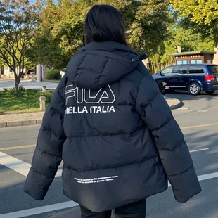 斐乐FILA男女款短款冬季宽松百搭运动连帽保暖鸭绒时尚羽绒服