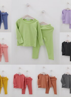 儿童家居服宝宝男童睡衣糖果色女童纯棉长袖秋衣秋裤套装打底衫
