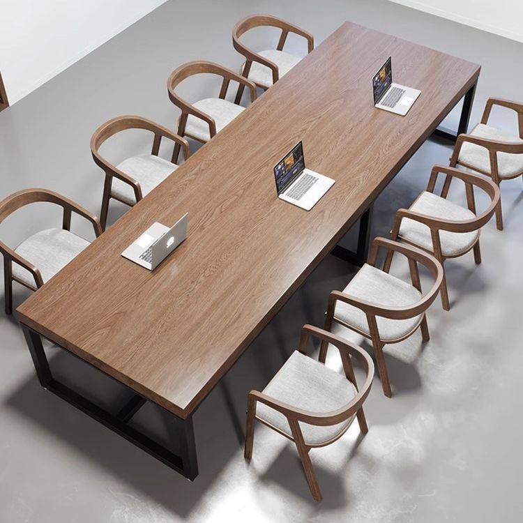 loft会议室实木会议桌椅组合长桌简约现代大桌子工作台长条洽谈桌