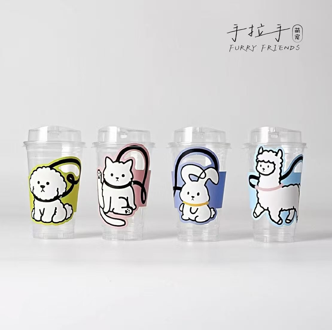 创意可爱萌宠立体异形白卡多插口防烫杯套咖啡奶茶纸塑杯装饰通用图片