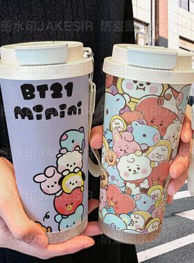 BTS防弹少年团保温杯不锈钢学生高颜值吸管双饮大容量咖啡水杯