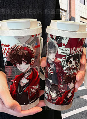 牧四诚惊悚游戏保温杯不锈钢学生高颜值吸管双饮大容量咖啡水杯