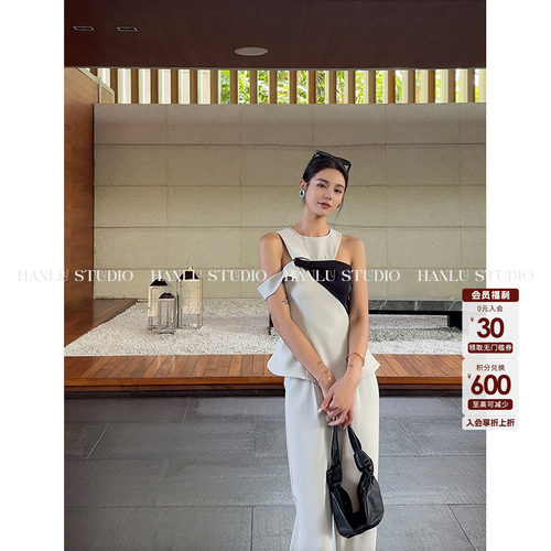 HanLu studio小众设计感夏日清凉感薄荷蓝极简套装