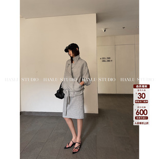 HANLU STUDIO品牌ss26原创定制竖纹肌理棉感中性灰宽松廓型外套