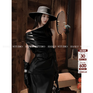 HanLu 皮衣 studio品牌原创小众设计又Ａ又飒解构设计收腰显瘦无袖