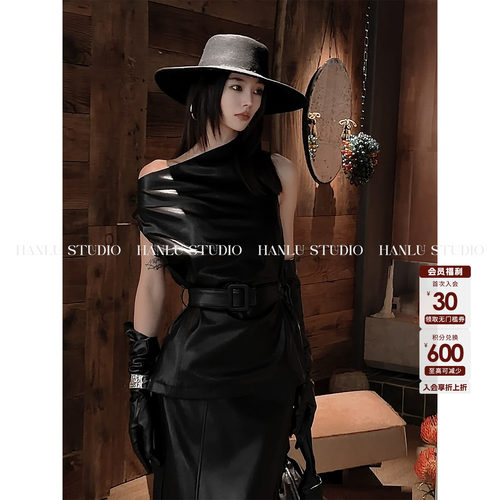 HanLu studio品牌原创小众设计又Ａ又飒解构设计收腰显瘦无袖皮衣