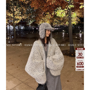HanLu 定制圈圈羊毛马海毛外套冬 studio品牌小众原创廓型蝙蝠袖