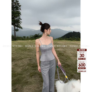 HanLu 上衣 studio小众时髦立体剪裁收腰显瘦羊毛抹胸吊带灰色四季
