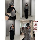 HanLu studio品牌小众时髦精立裁收腰酷辣灰色毛呢羊毛吊带上衣冬