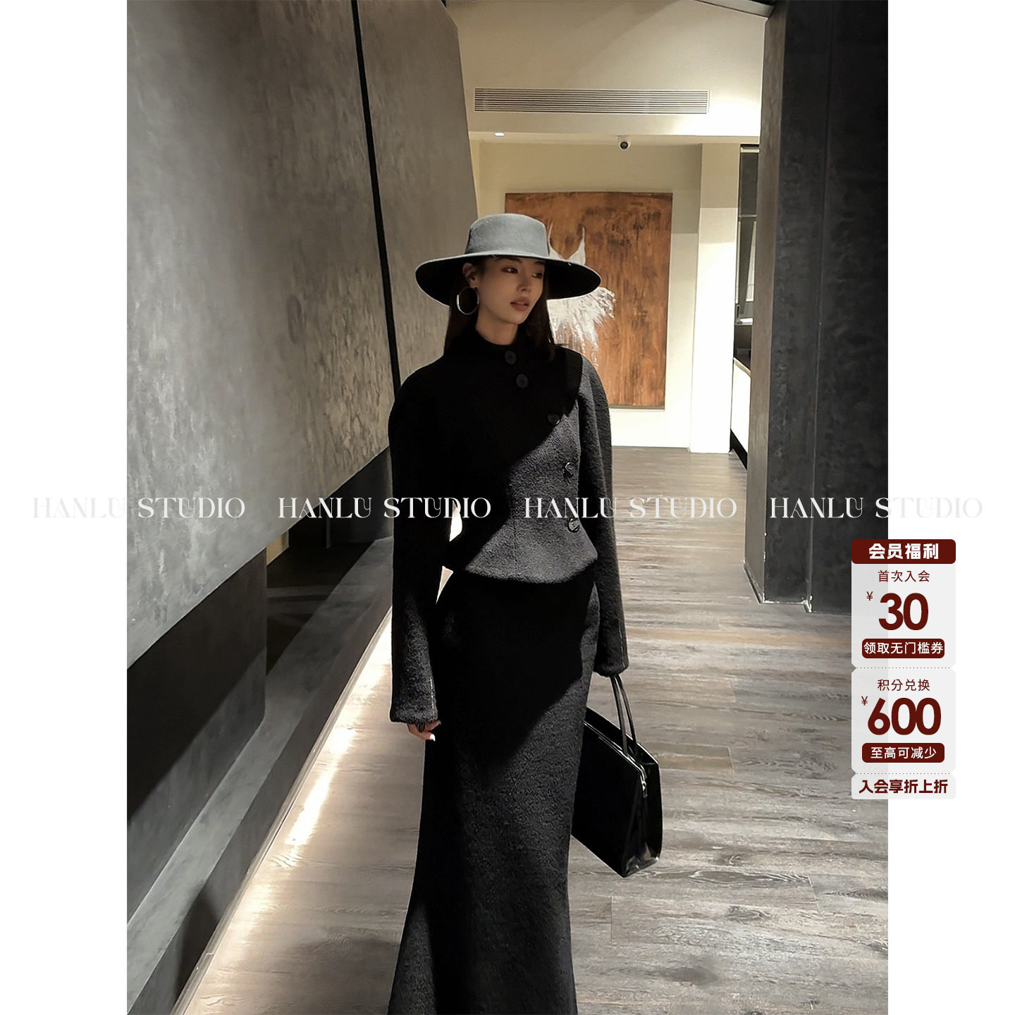 HanLu studio原创廓型袖不规则立裁秋冬收腰短款黑色绵羊毛外套女,女装/女士精品,短外套,淘宝优惠券,粉丝福利购,淘宝优惠卷