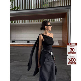 型上衣高腰直筒半身裙套装 不规则修身 studio原创设计法式 HanLu