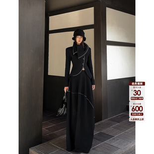 HANLU STUDIO品牌ss26暗黑先锋解构不规则大翻领收腰明线棉麻外套