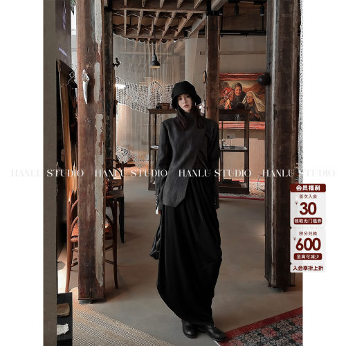 HANLU STUDIO品牌ss26解构不规则定制猫眼亚麻翻领长袖灰绿色外套