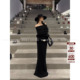 HanLu studio原创姐感抹胸连衣裙紧身收腰黑色毛织半身长裙鱼尾裙