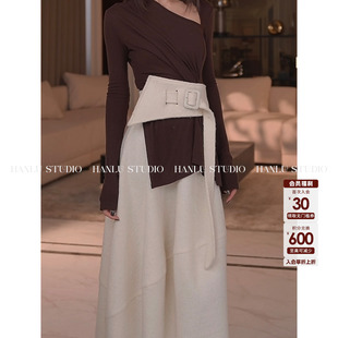 小众设计感不规则白色毛呢腰封腰带 100绵羊毛 HanLu studio品牌