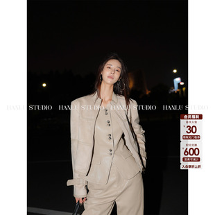 HanLu 卡其外套 studio品牌线·高ji时髦精小众设计拼皮麂皮绒短款