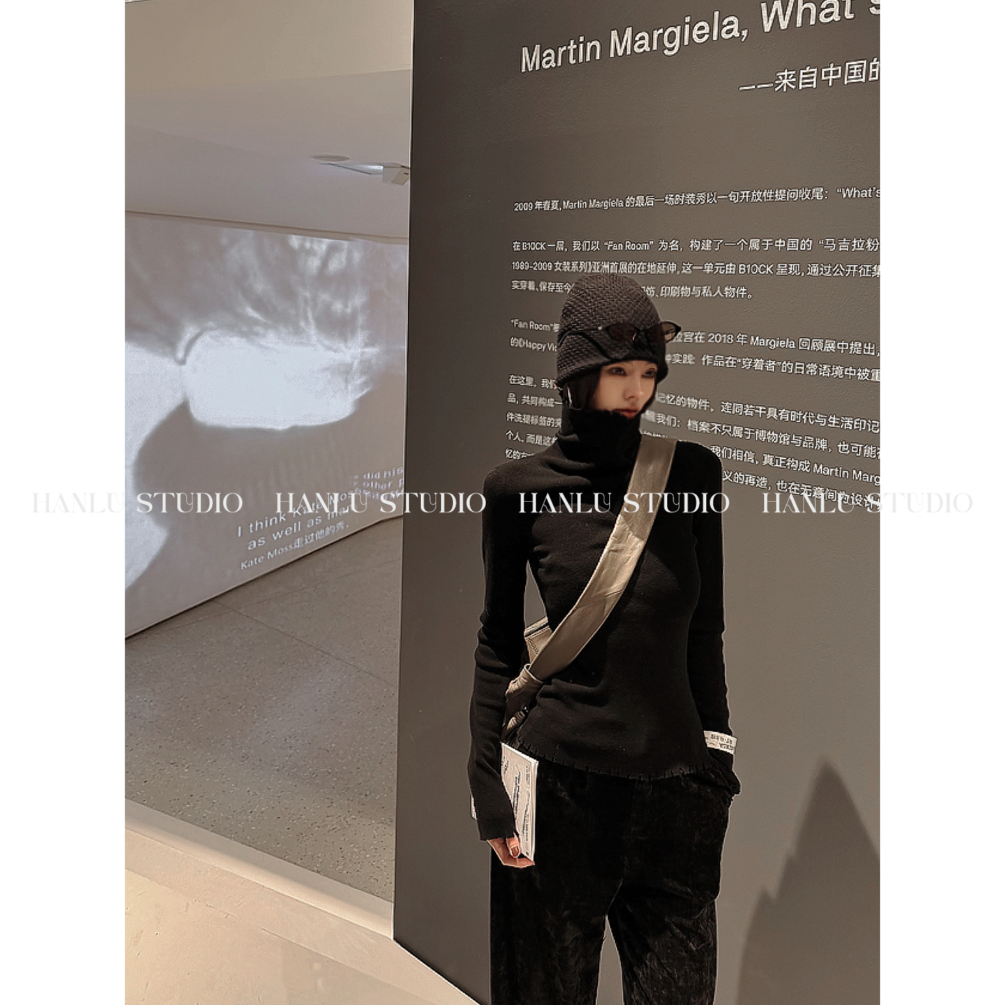 HanLu studio品牌 原创小众经典高领羊毛黑色打底秋冬显瘦上衣黑