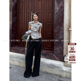 HanLu 收腰外套 studio原创小众特定暗纹肌理茶褐色复古短袖