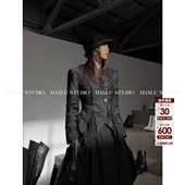 HANLU STUDIO品牌暗黑先锋解构主义定制丝绒提花料收腰黑色羽绒服