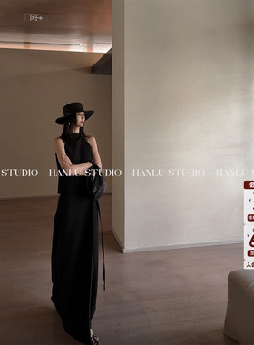 HANLU STUDIO品牌暗黑先锋原创小众解构双层腰封黑色直筒半身长裙