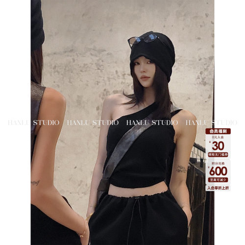 HanLu studio敲细绵羊毛斜肩无袖百搭针织背心上衣秋冬