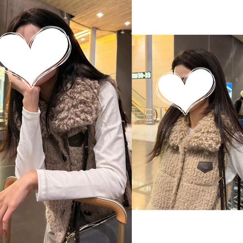 2026卢昱晓同款羊羔毛翻领无袖马甲女秋冬系扣宽松加厚毛绒保暖外