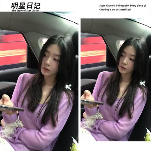 2026徐绿杨柳柳同款紫色薄款针织上衣女早秋温柔修身长袖软糯毛衣