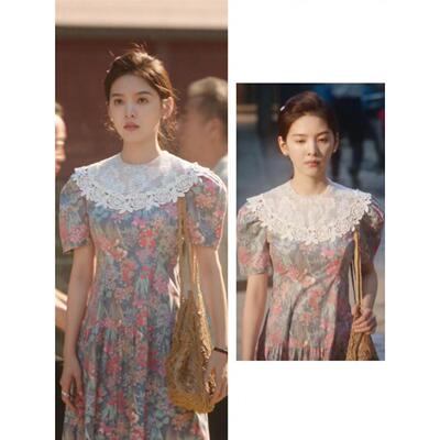 2026冬去春来章若楠庄庄同款碎花裙女蕾丝领拼接绝美时髦小姨风连
