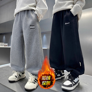 男童加绒运动裤秋冬款2026新款中大儿童一体绒裤子冬季男孩卫裤潮