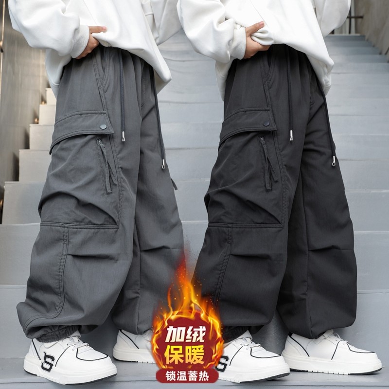 男童冬装加绒裤子2025新款儿童一体绒休闲裤中大童冬季男孩工装裤
