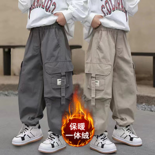 男童工装裤秋冬新款2025儿童加绒裤子大童冬季长裤男孩痞帅休闲裤
