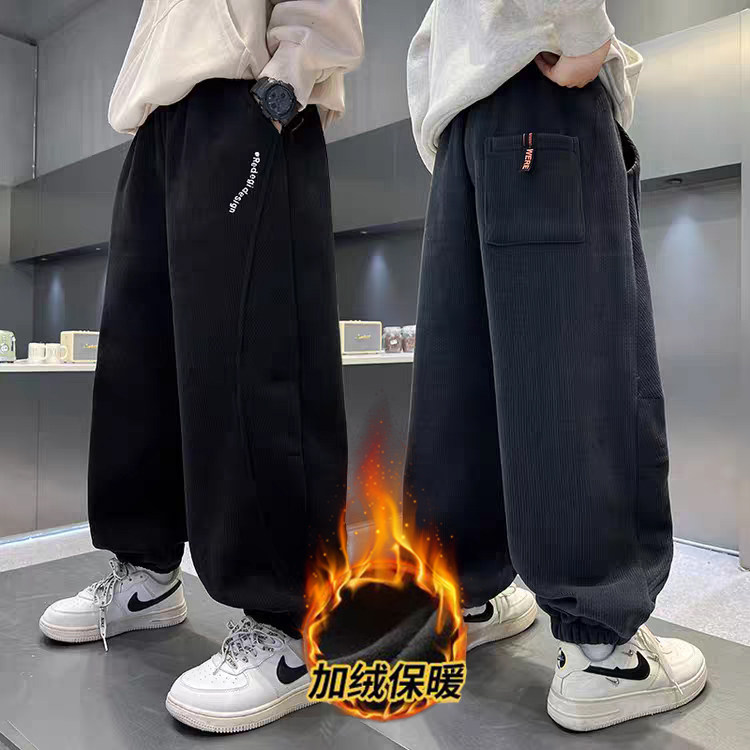 胖童加绒裤子冬季2025新款男童加肥宽松运动裤大码休闲裤痞帅风潮