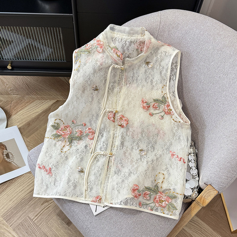 CHINESE STYLE WOMENS SUMMER DRESS 2024 NEW FOREIGN STYLE AGE REDUCTION RETRO LACE EMBROIDERY IMPROVED TANG DRESS VEST WOMEN