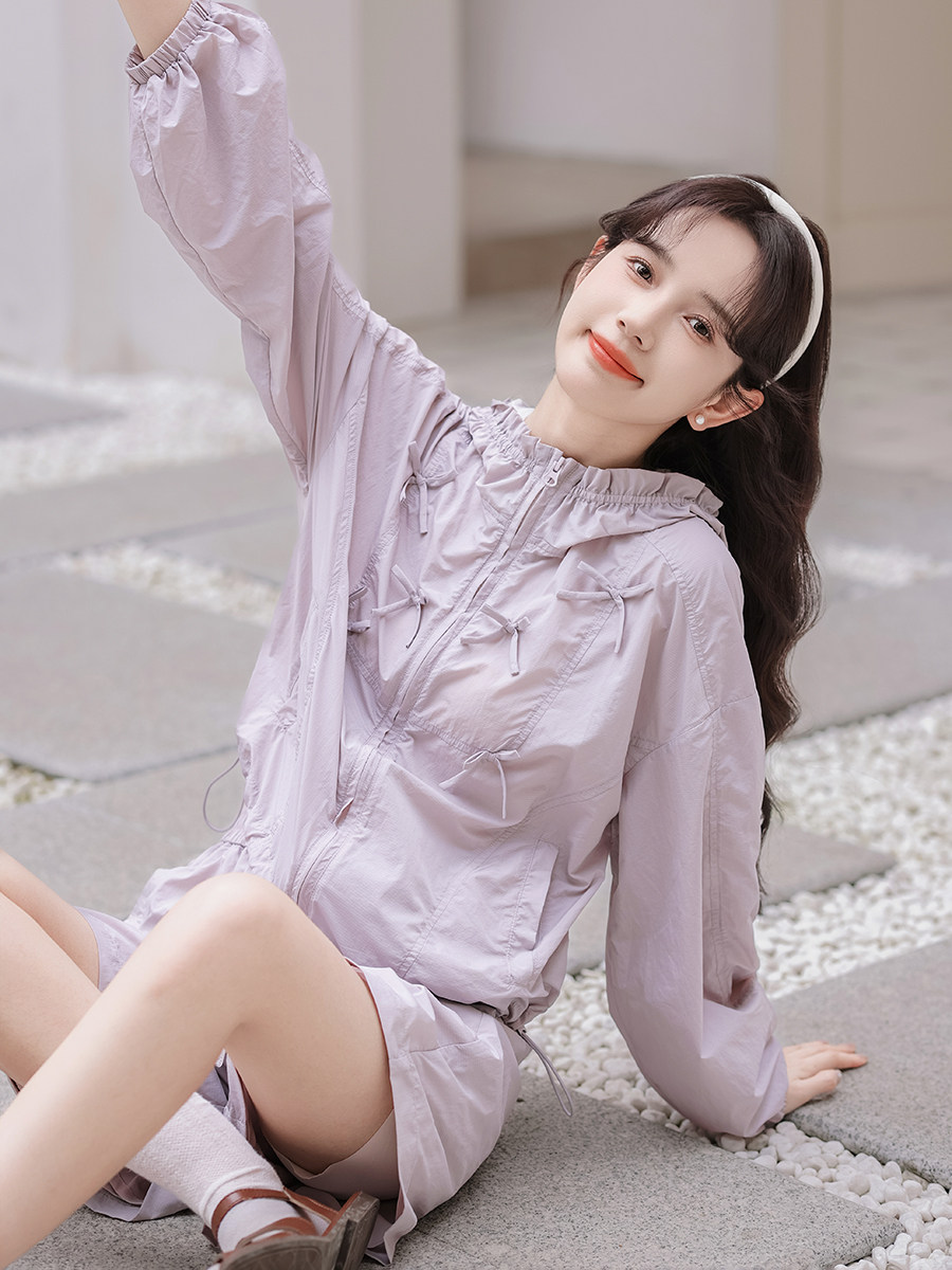 2024 봄 여름 긴급 대형 느슨한 얇은 후드 자외선 차단 자외선 차단 의류 카디건 코트 반바지 투피스 슈트