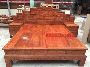 特价红木床 实木非洲黄花梨步步高山水大床明清仿古家具