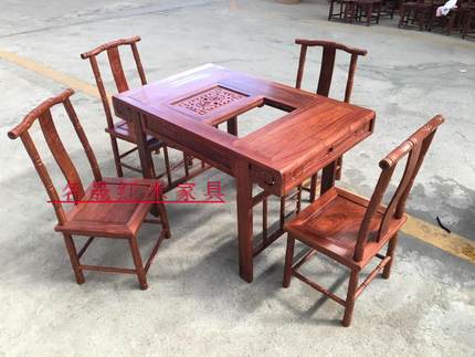 红木小型茶台 非洲黄花梨竹节卷书茶台 茶桌 中式古典家
