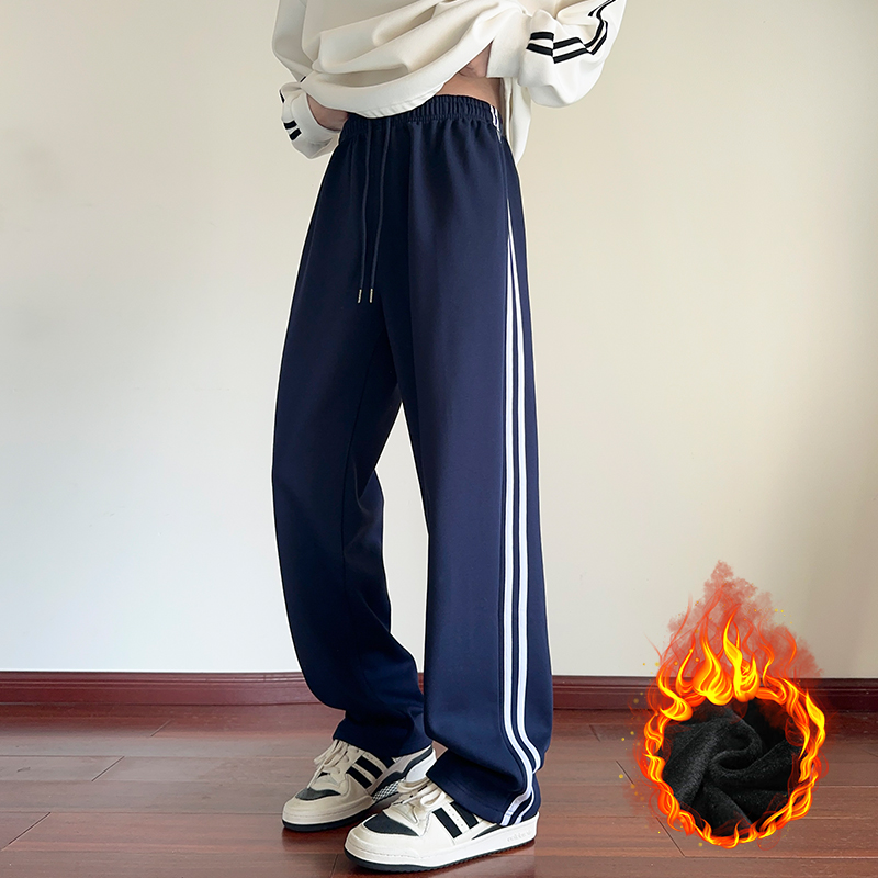 冬加绒加厚校服裤子藏青藏蓝色初中高中小学生运动长裤青少年卫裤