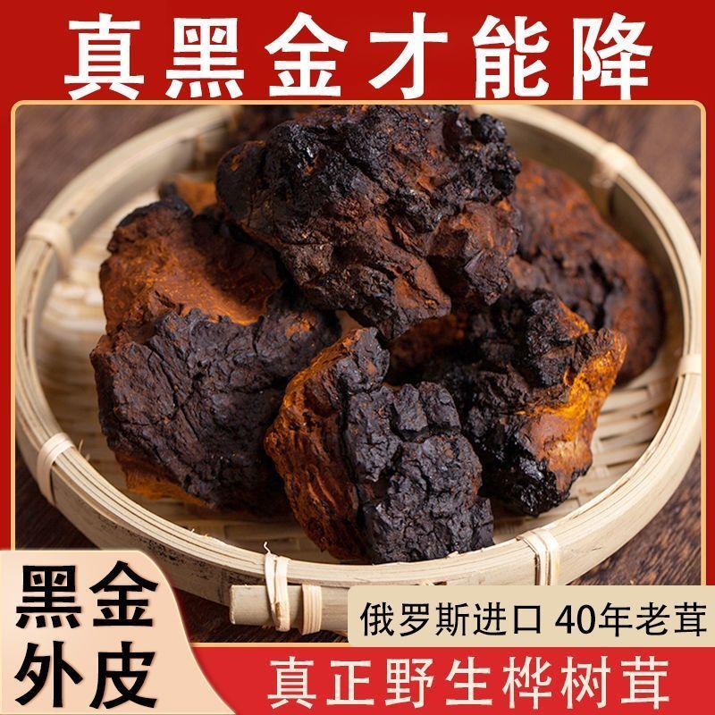 带黑金正宗俄罗斯桦树茸野生40年原装进口桦褐孔菌白桦茸桦树泪
