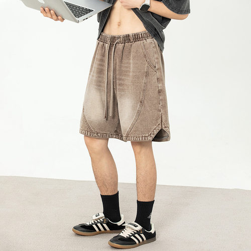 美式做旧分割宽松牛仔五分裤