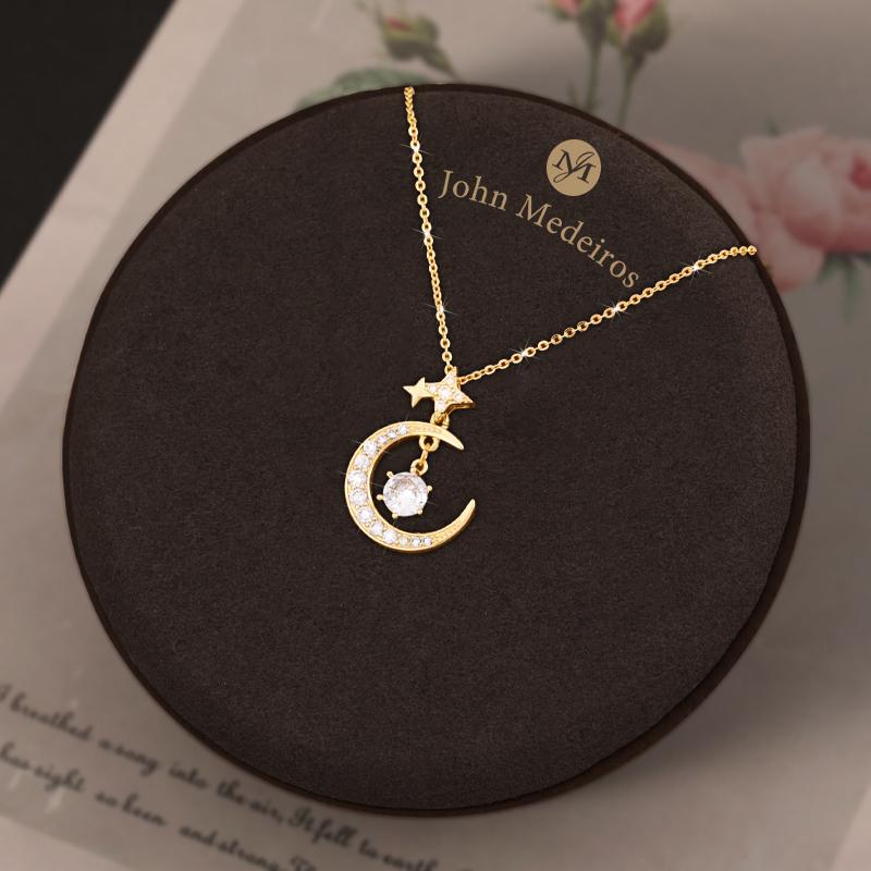 意大利john medeiros满钻星月守护项链金色高级感轻奢领针锁骨链
