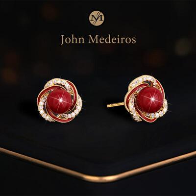 意大利john medeiros满钻缠绕红宝石耳钉高级感轻奢幸运领针耳环
