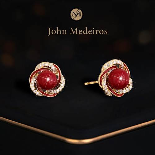 意大利john medeiros满钻缠绕红宝石耳钉高级感轻奢幸运领针耳环