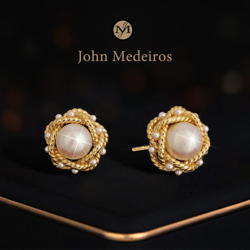 麻花编织法式复古百搭珍珠耳钉