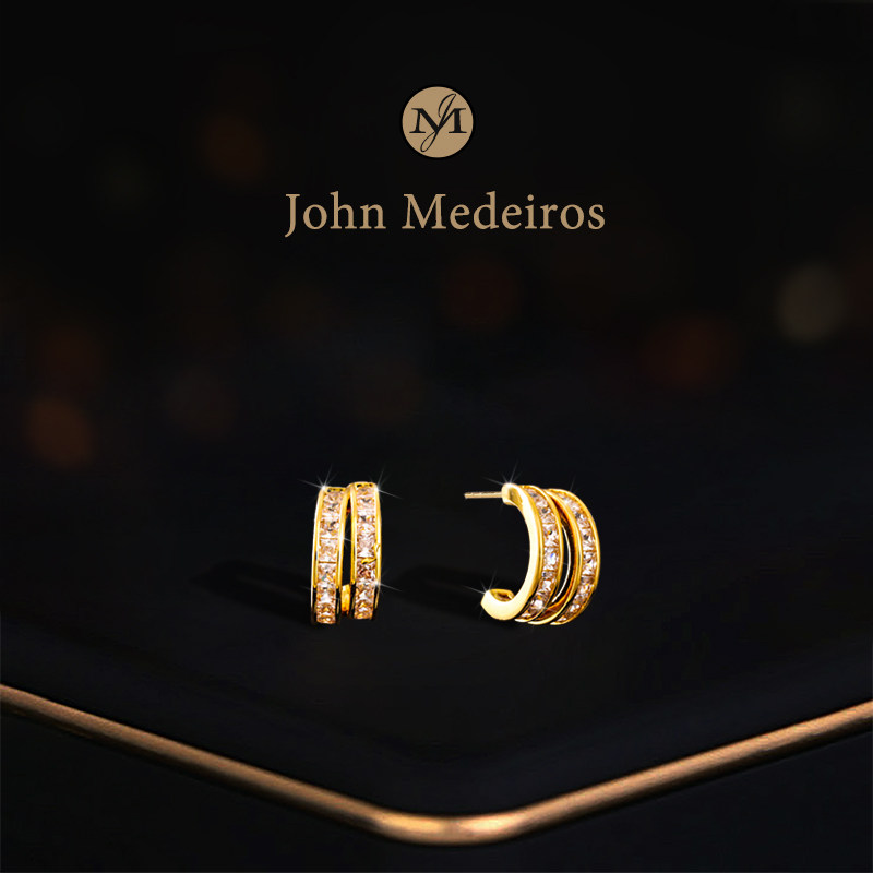 意大利john medeiros满钻双环C形耳钉高级感轻奢女独特领针耳环
