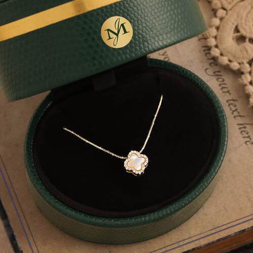 意大利john medeiros满钻贝母四叶草项链高级感轻奢女领针锁骨链