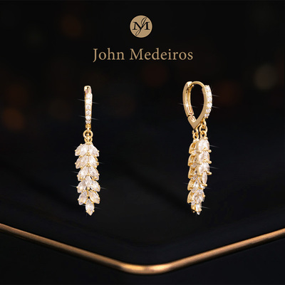 意大利john medeiros风吹麦穗耳钉高级感轻奢女新款满钻领针耳环