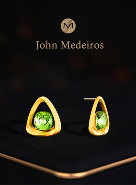 意大利john medeiros莫比乌斯三角形绿色耳钉高级感轻奢领针耳环